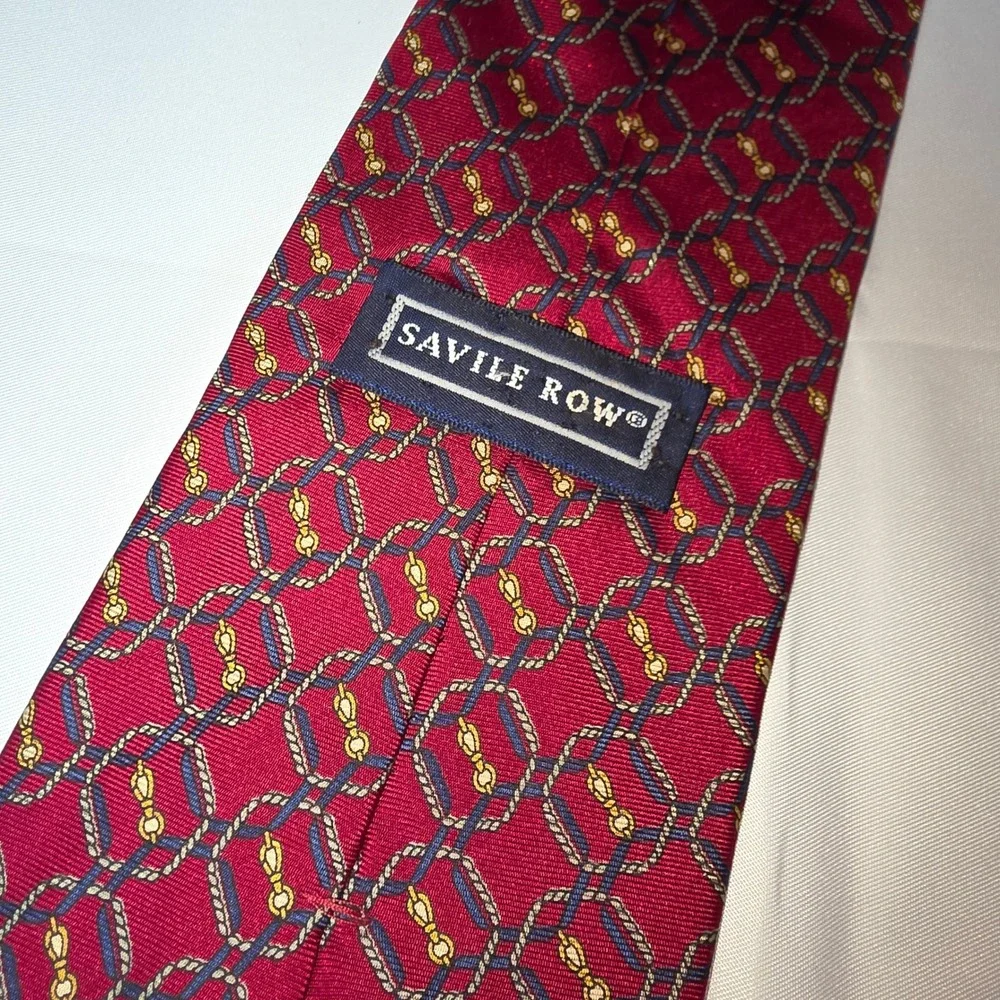 Savile Row Mens Silk Necktie Burgundy Red Equestrian Geometric Rope‎ Bit Pattern